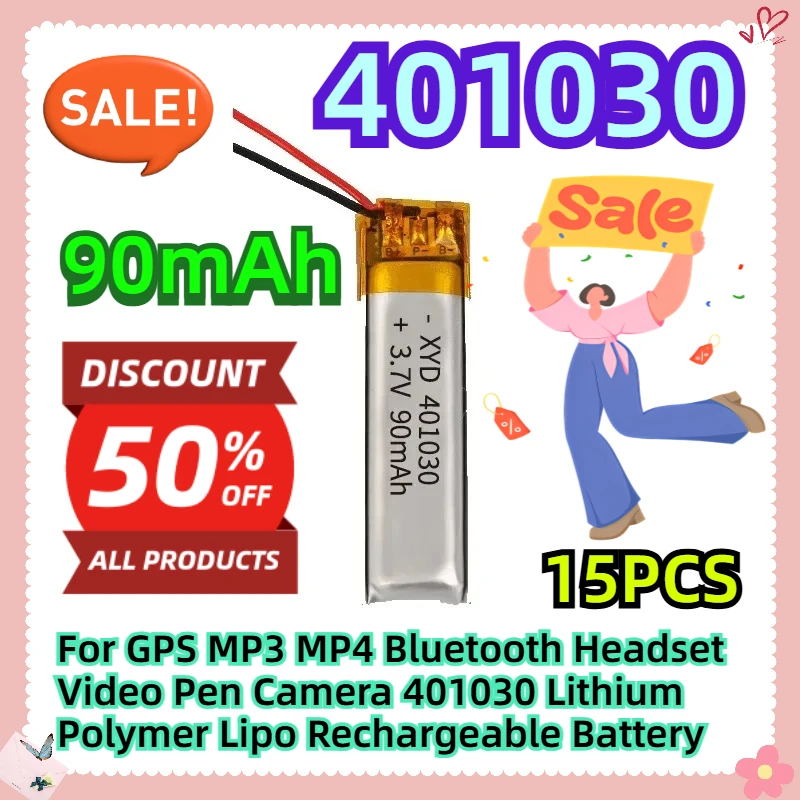 

For GPS MP3 MP4 Bluetooth Headset Video Pen Camera 3.7V 90mAh 401030 Lithium Polymer Lipo Rechargeable Battery