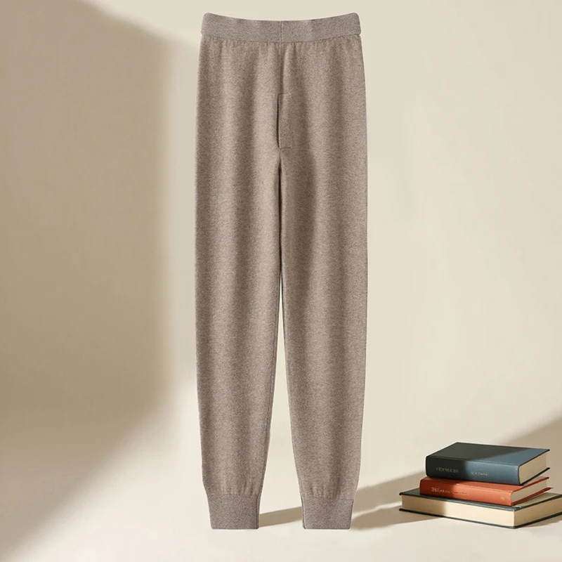 

Men's Thickened High-Waist 100% Pure Wool Knit Pants Autumn Winter Warm Underwear Home Clothes Cozy Leggings Inner Wear Trousers