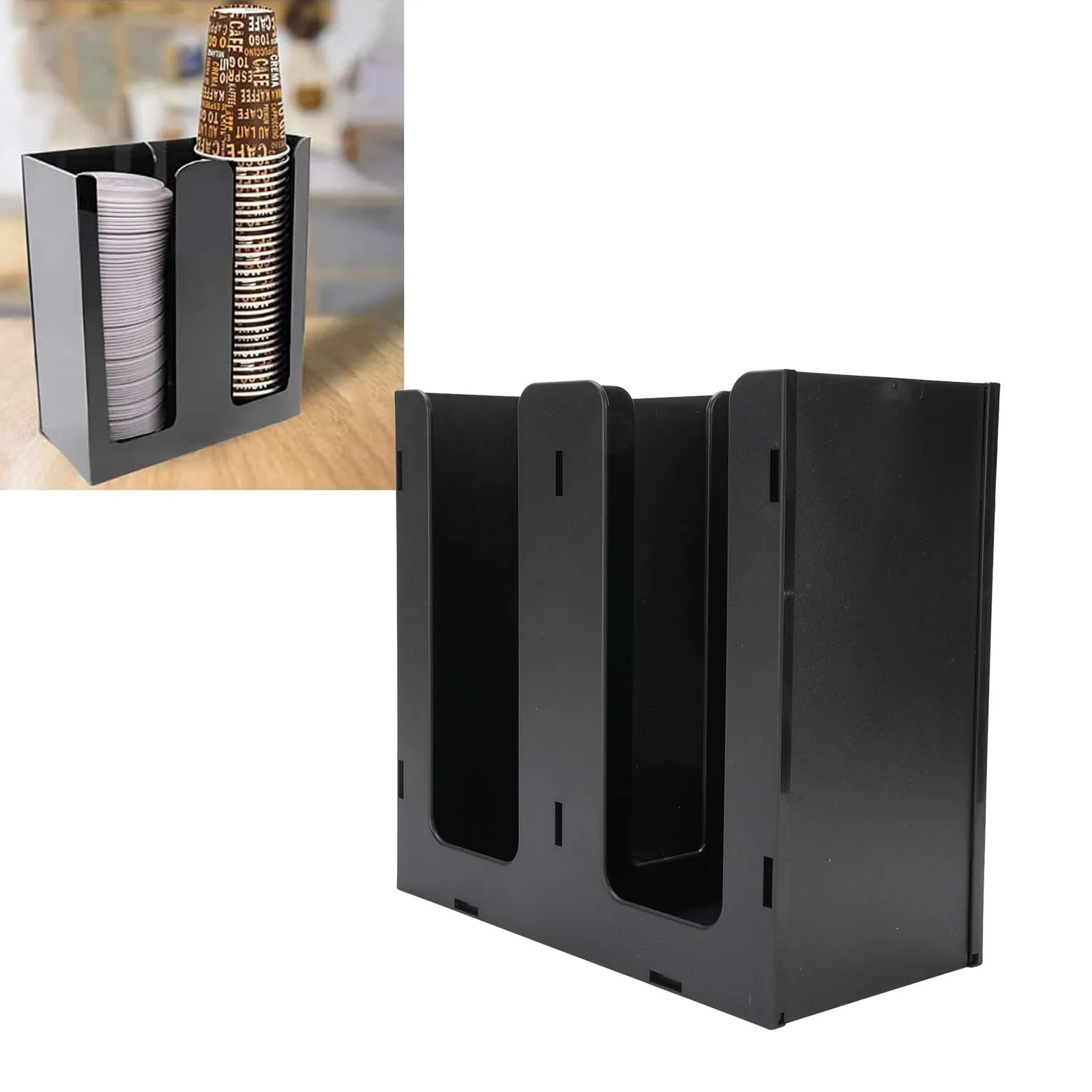 Paper Cup Dispenser Acrylic Coffee Cup Storage Organizer Holder with 2 Compartments for Countertop Kitchen Coffee Shop