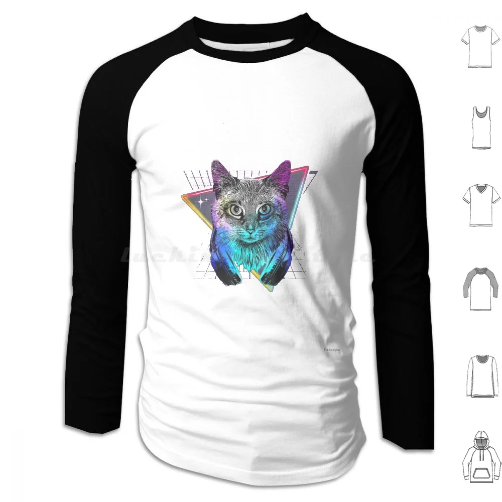 Rainbow Music Cat Hoodie Cotton Long Sleeve Rainbow Music Cat Nice Cat Cat Lovers Funny Unicorn Tycho Cool Dj Cat Dj Boombox