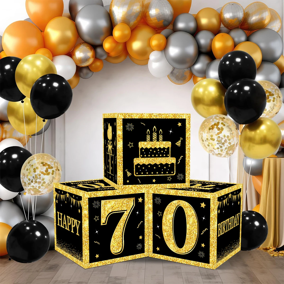 Decoração de Festa de Aniversário Preto e Dourado Adulto, Material para Feliz Aniversário, 18 Anos, 30 Anos, 40 Anos, 50 Anos, 60 Anos, 70 Anos, 80 Anos