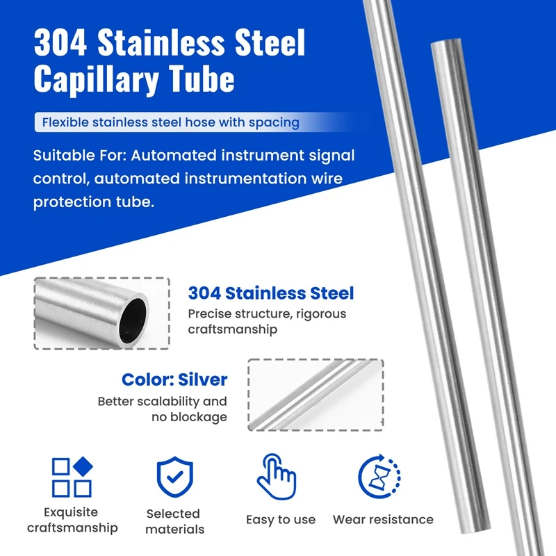 LICE-2Pcs 304 สแตนเลสสตีลท่อ OD 10 มม.X 8 มม.ความยาว ID 500 มม.