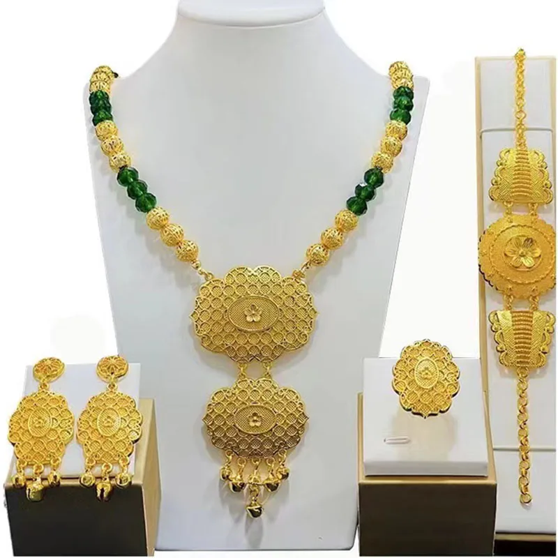 Imagem -03 - Dubai 24k Banhado a Ouro Nupcial Colar Pulseira Brinco Anel Senhoras Quatro Peças Chd20979