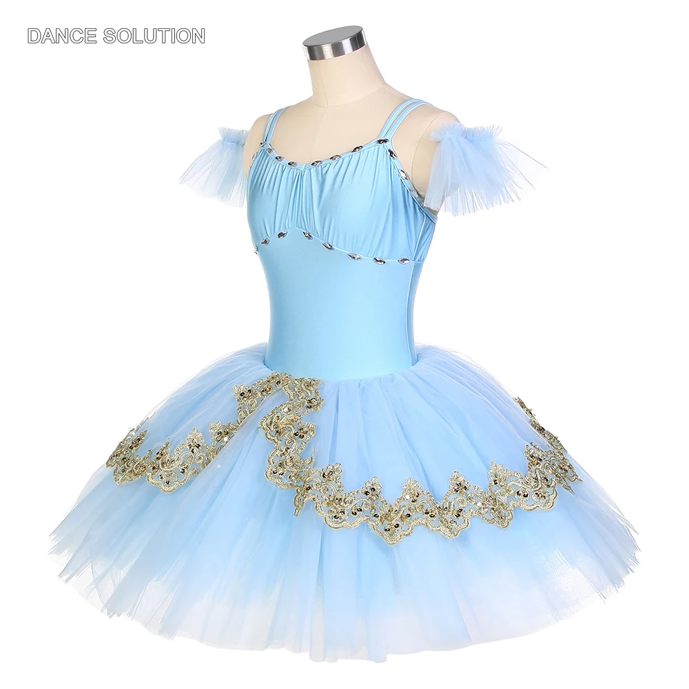 Sky Blue Spandex Camisole Bodice with Bell-shaped Tutu Skirt Ballet Costumes for Women & Girls Performance Dance Wear BLL073