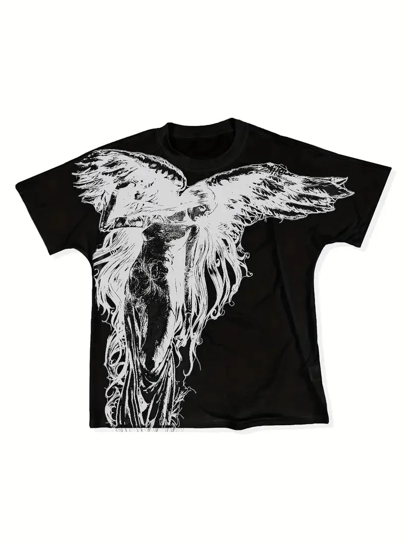The new men's T-shirt for the summer of 2025 features street fashion casual comfort breathability and 3D angel pattern printing