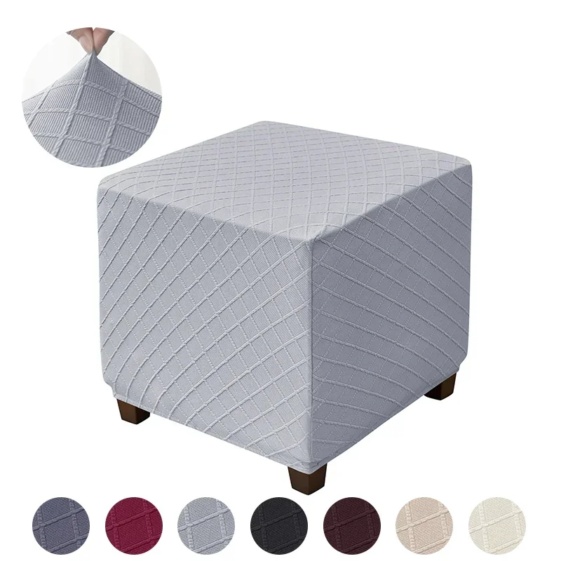 Plaid Square Ottoman Stool Cover Elastic All-inclusive Footrest Slipcovers Living Room Anti-dust Footstool Case Pouf Covers