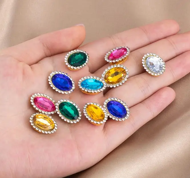 30pcs 14x18mm Colored Acrylic Beads With Metal Claw Bases Plastic Crystal Beads For DIY Needlework Jewelry Making Materials