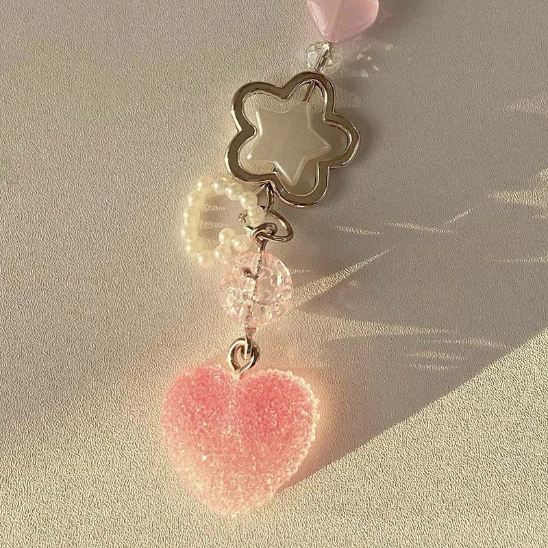 Cute Simulation Pink Gummy Heart Pendant Phone Strap Keychain For Girl Bag Camera Charm Phone Case Landyard