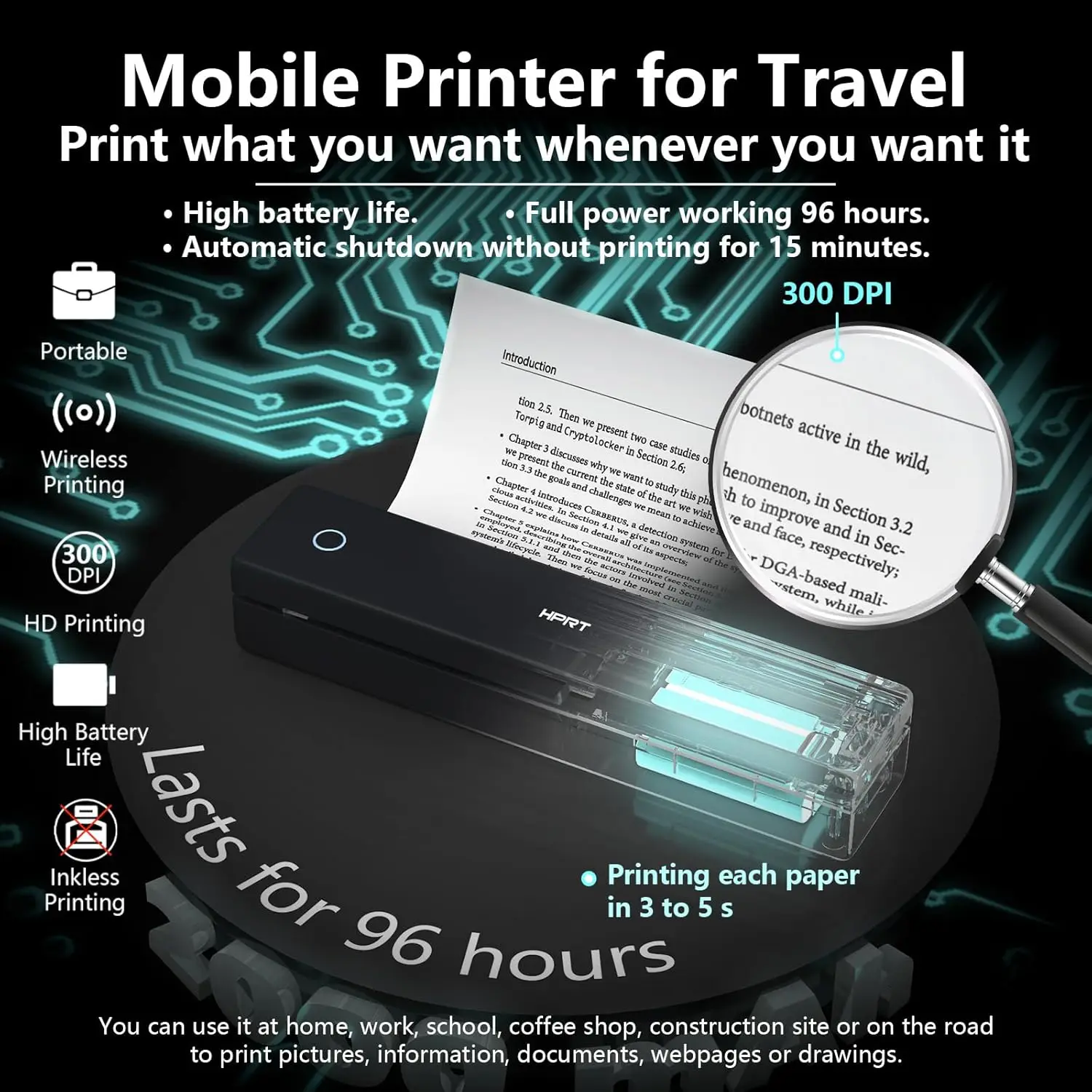 HPRT MT620 Портативный беспроводной принтер, Bluetooth Thermal, без чернил для A4/A5/US Letter Office Car Home iOS Andorid Ноутбук Путешествия