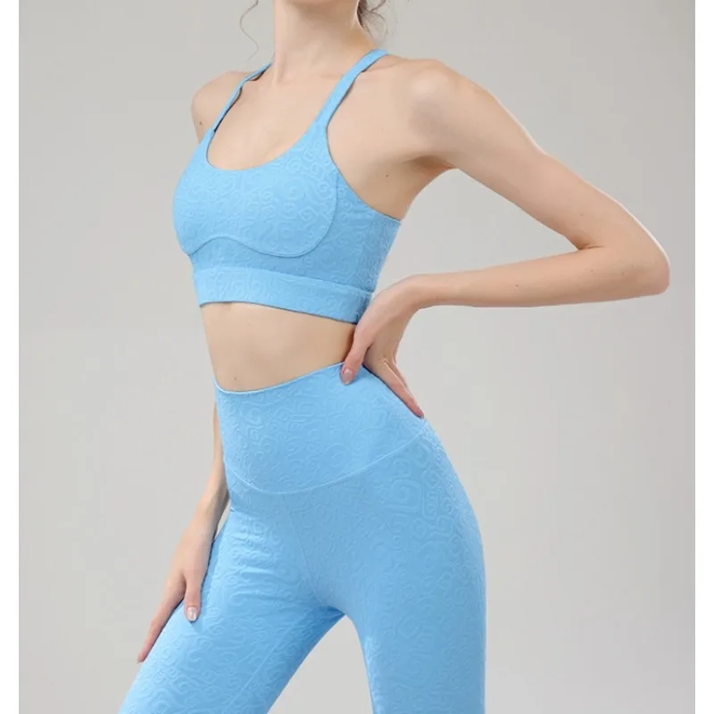 

Women's Yoga Wear Sports Bra Set 3D Jacquard Pilates Shockproof Underwear Running Fitness Tight