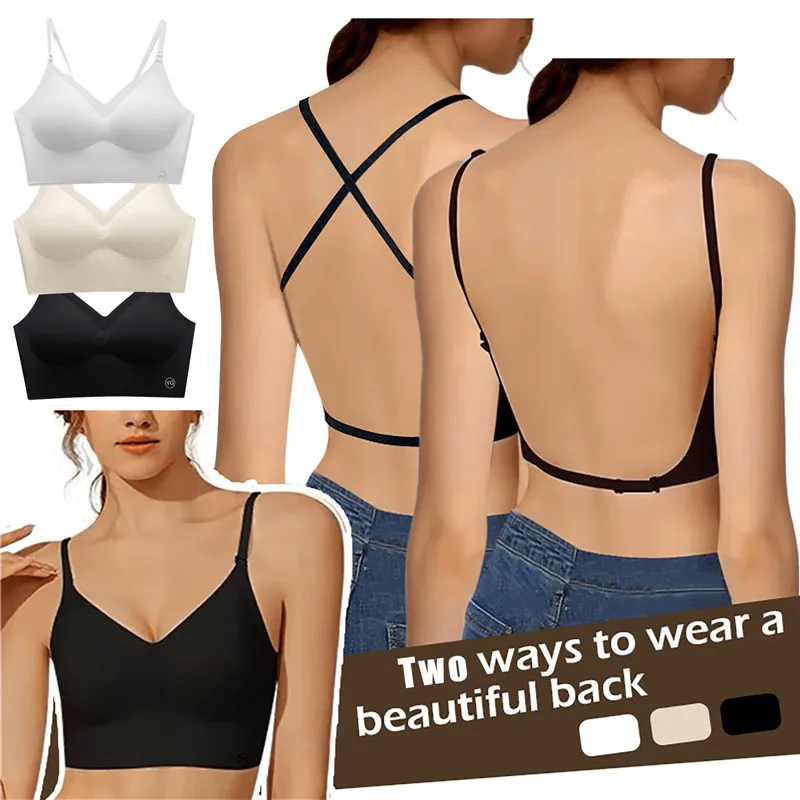 บราดันทรงโชว์หลังเปิดหลังเซ็กซี่สำหรับผู้หญิงบราดันทรงผ่าต่ำเสื้อชั้นในดันทรงเปิดหลังชุดชั้นในแต่งงานชุดชั้นในไร้ขอบ