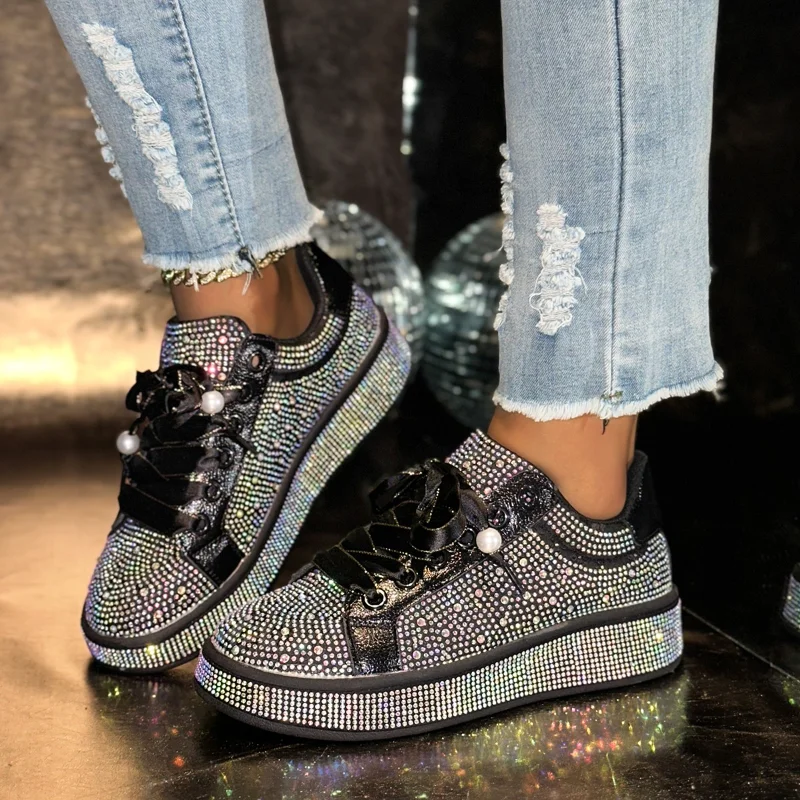 Women's Platform Shoes Shine Casual Outdoor Blingbling Design Skateboard Breathable White Sneakers Tennis Sport Shoes Female 43 view 6