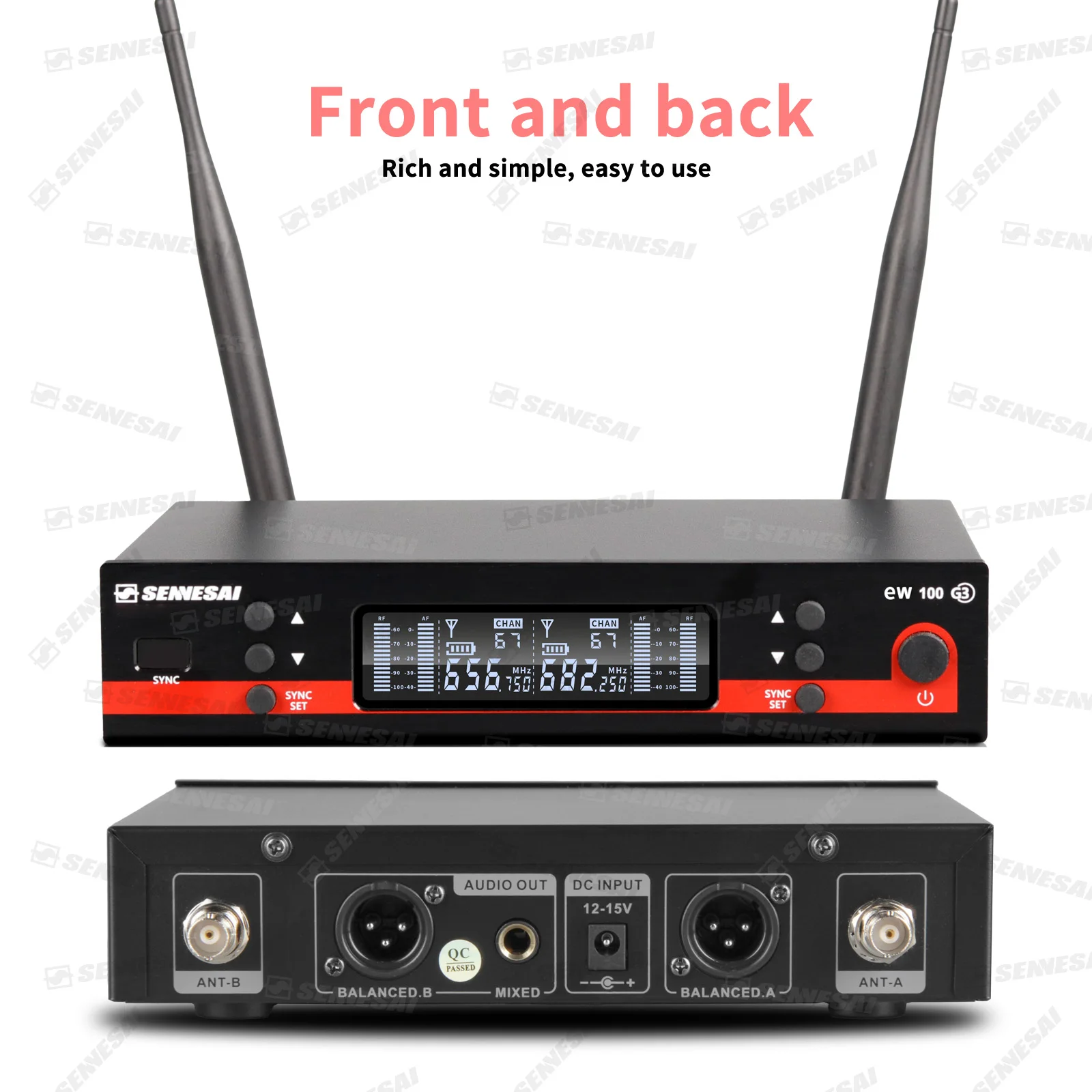 SENNESAI Em100g3 전문 듀얼 무선 마이크 무대 공연 2 채널 600-699MHz UHF 가라오케 금속 핸드헬드
