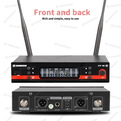 Imagen 2 del producto SENNESAI Ew100g3 micrófono inalámbrico Dual profesional puesta en escena 2 canales 600-699MHz UHF Karaoke Metal de mano