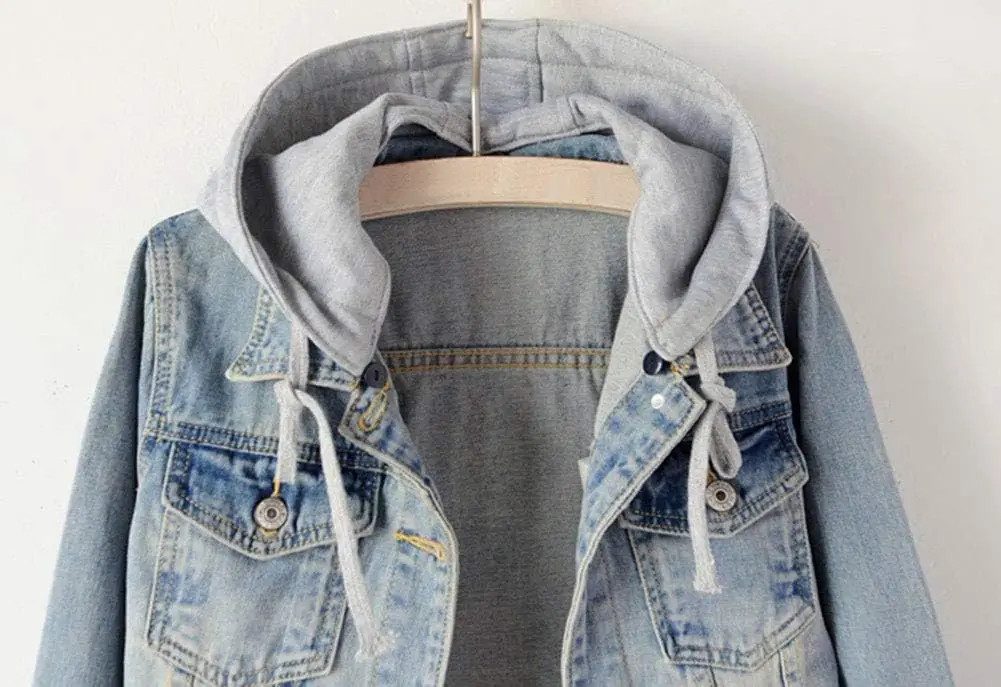Women Plus Size Casual Detachable Hoodie Denim Jacket 3xl