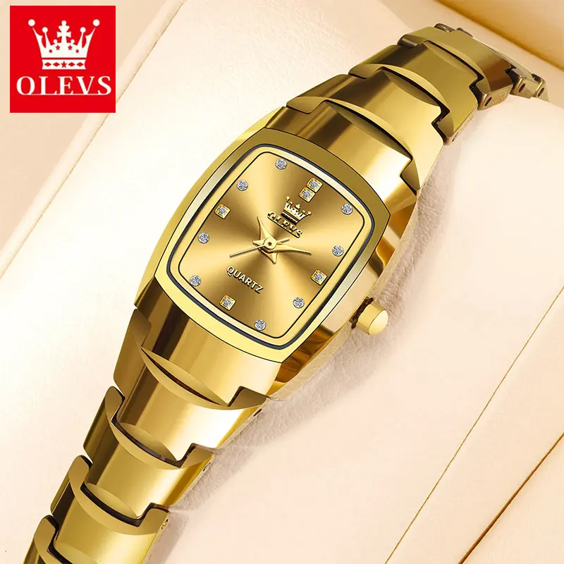 

OLEVS Лидер продаж, элегантные модные трендовые роскошные женские часы, оригинальный ремешок из вольфрамовой стали, водонепроницаемые кварцевые часы для женщин