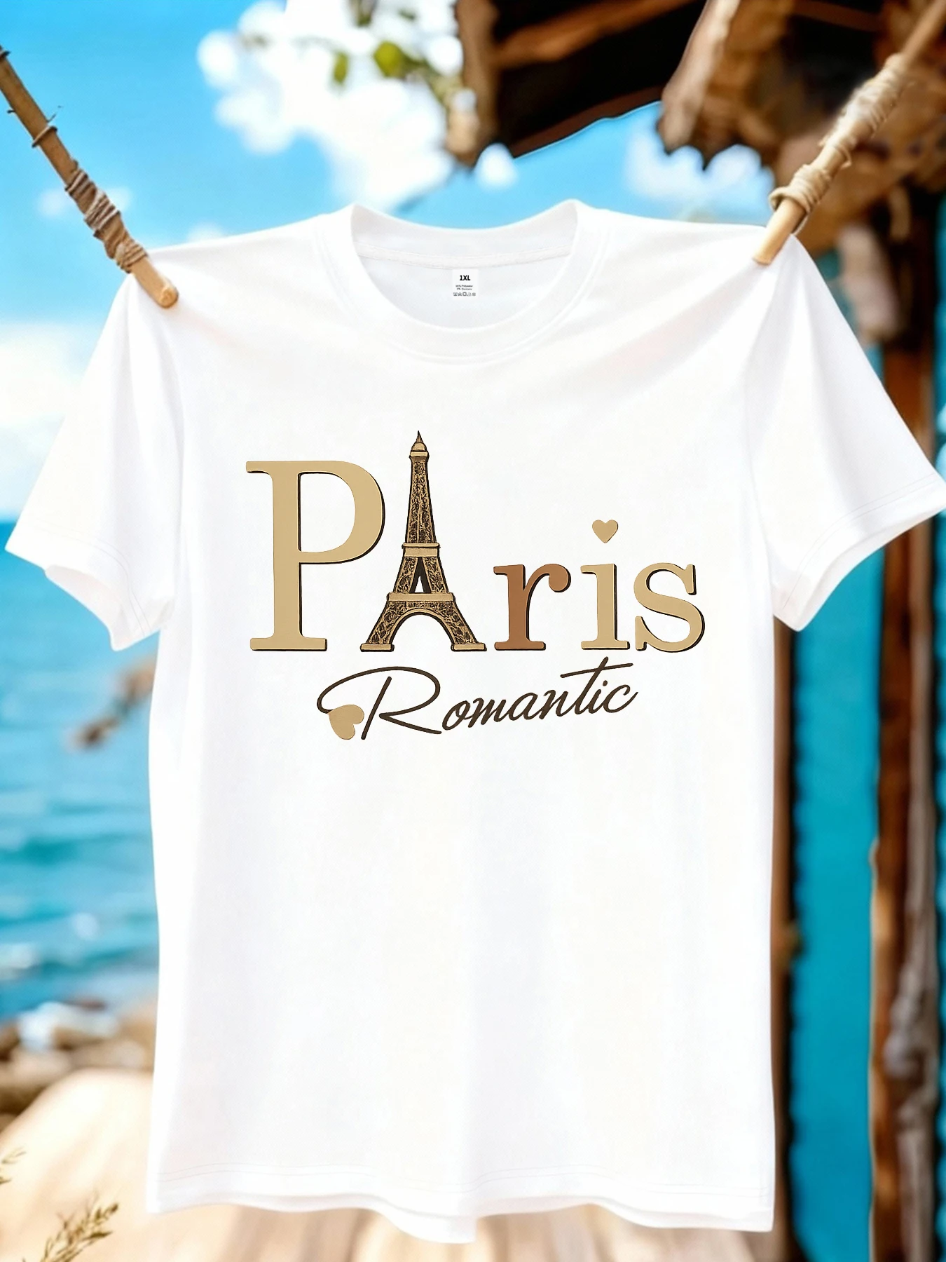 

【WZM1041186】Romantic Paris print plus size women's round neck summer casual short sleeved street fashion versatile T-shirt