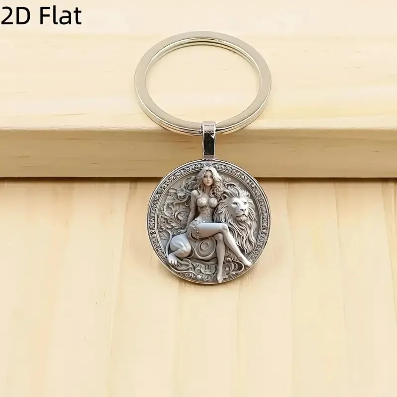2D Beauty and Lion Picture Keychain Personalized Fashion Decoration Pendant New Key Ring, Perfect Gift for Friends and Relatives