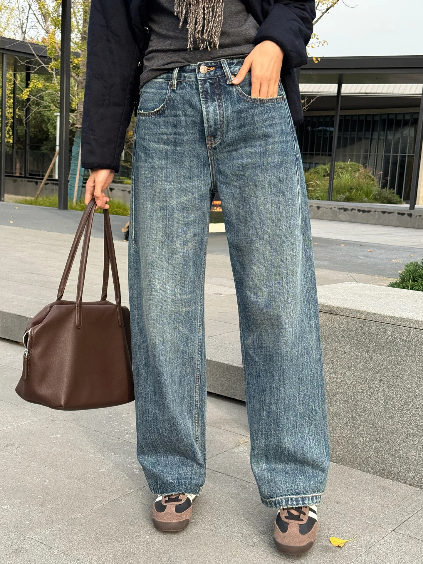 

Синие прямые джинсы свободного кроя, широкие брюки для женщин, повседневные длинные брюки с эффектом похудения, весенняя новинка, удобные, с завышенной талией