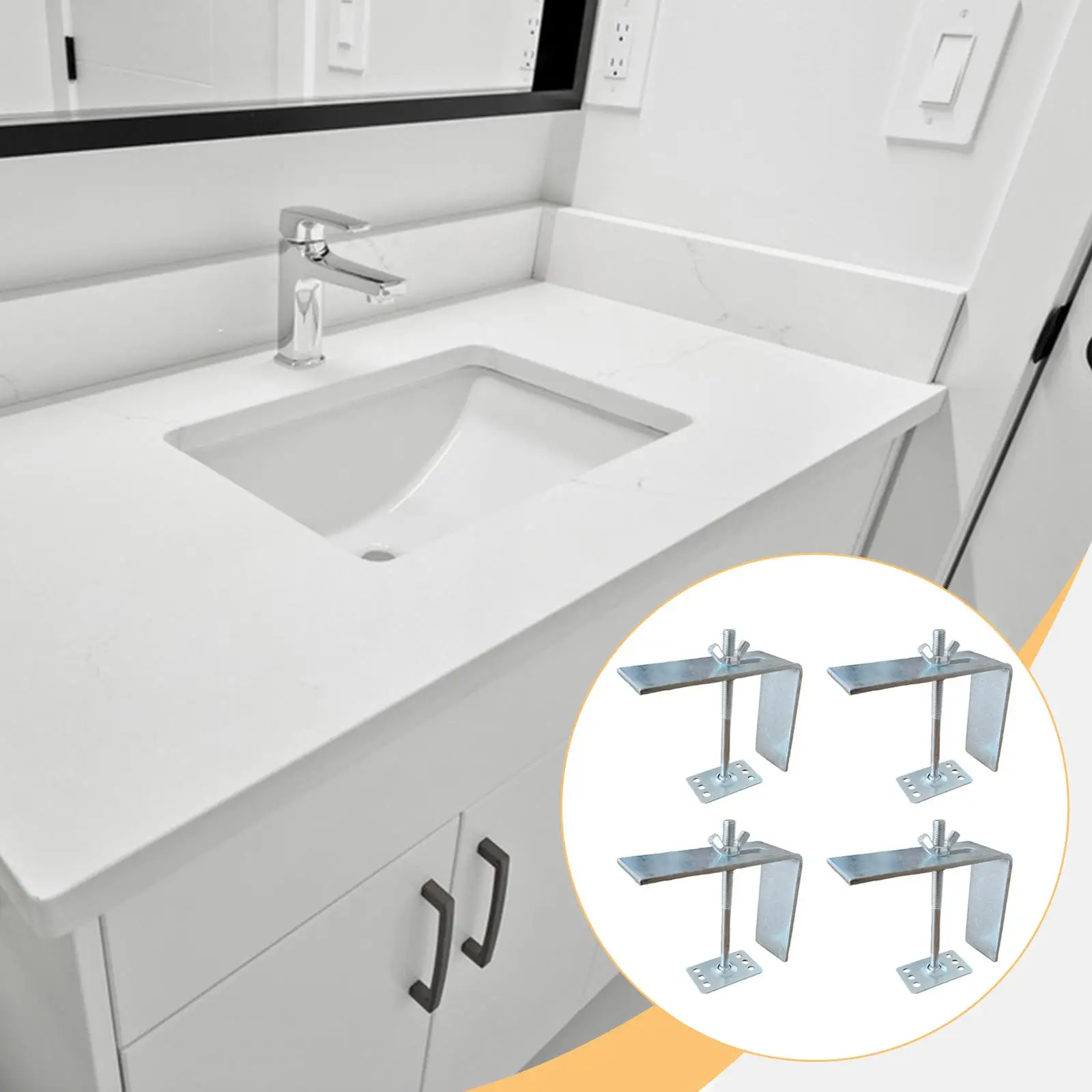 

4 x Undermount Sink Installation Brackets 6 Hole 72T Adjustable for Bathroom Countertop Iron Material Anti Drop Accessories