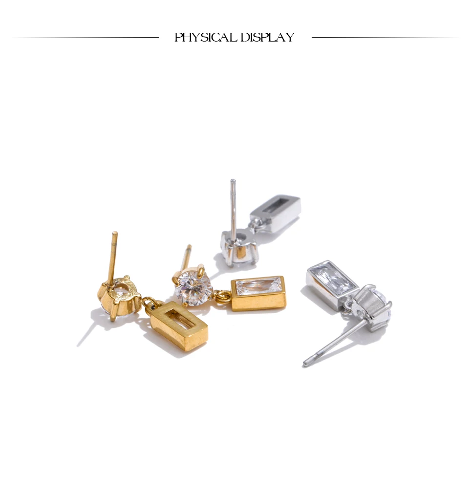 Yhpup High-Grade AAA Cubic Zirconia Rectangle Drop Earrings 2025 Stainless Steel Delicate Korean Style Daily Jewelry Gift