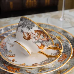 European Bone China Steak Plate Model Room Equator Jungle Series Coffee Cup Set Afternoon Tea Cup Household  Dinnerware Set