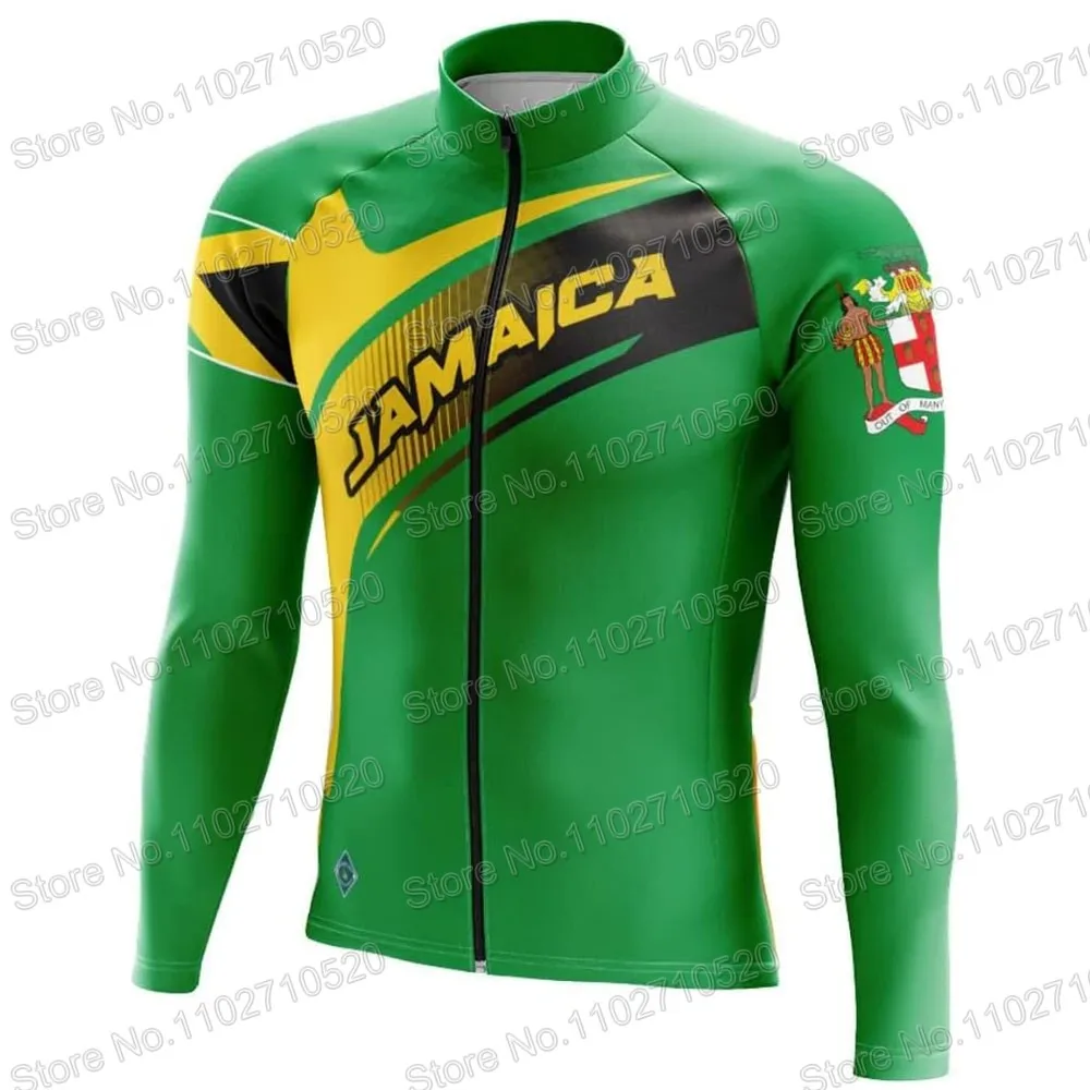 Team JAMAICA Cycling Jersey 2023 Set Long Sleeve Retro Green Long Sleeve Vintage Clothing Road Race Bike Jacket Suit MTB Maillot