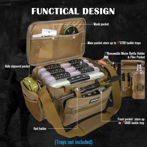 Imagen 2 del producto Goture-Bolsa de aparejos de pesca 600D resistente al agua, bolsos de hombro gruesos de gran capacidad para acampar, bolsa de almacenamiento de equipo de pesca, regalos para hombres