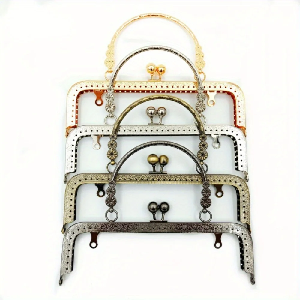 1pc Elegant 8-Inch Square Embossed Metal Bag Handle With Golden Accents - Durable Iron Craftsmanship, Decorative Rivet & Bead De
