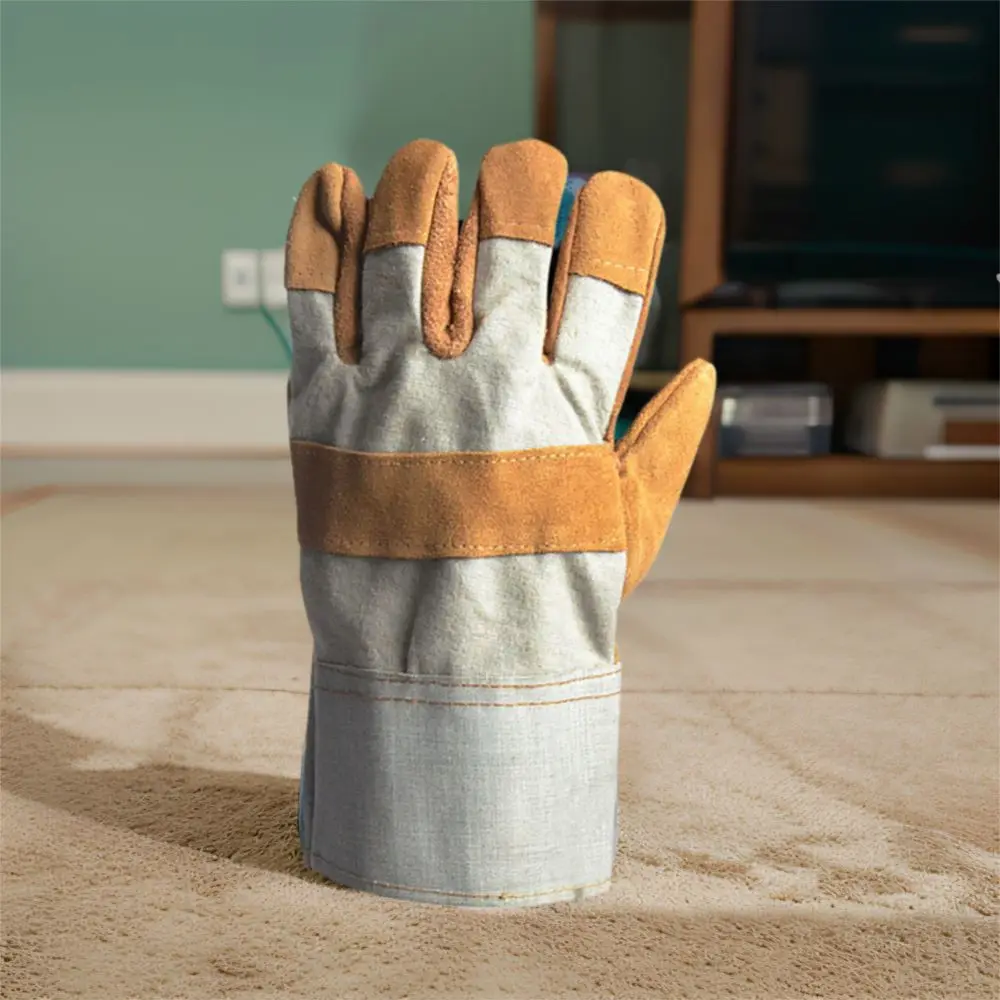 1 Pair Abrasion Resistant Leather Work Gloves Labor Protection Heat Resistant Cowhide Welding Gloves Thickened