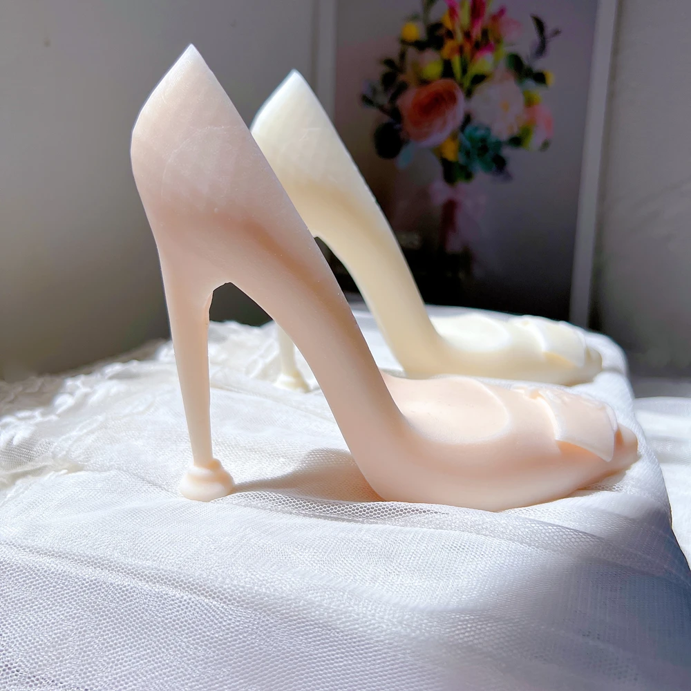 Lady High Heel Shoes Silicone Candle Mold Women\'s Point Toe Shoe Female Quinceanera Decor Gifts Wax Silicone Molds