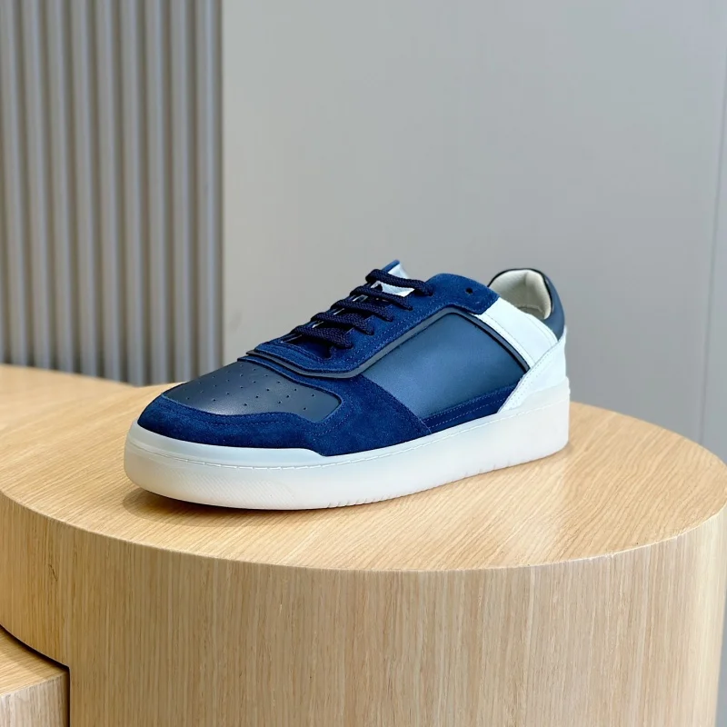 

Italian genuine leather calf leather patchwork anti fur mesh patchwork contrasting low cut breathable casual shoes