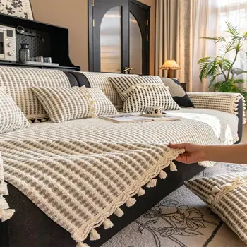 Krémový potah na pohovku s větrným efektem, bavlněný, univerzální, nový, 2025, potah na opěradlo pohovky, ručník, protiskluzový, prachotěsný potah na pohovku 10 nejlepší prodej potah na viktoriánskou pohovku - №3