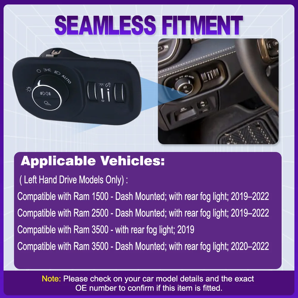 Interruptor de Control de lámpara antiniebla de faro automático para Ram 1500 2500 3500 2019 2020 2021 2022 68156064AC 68156064AB
