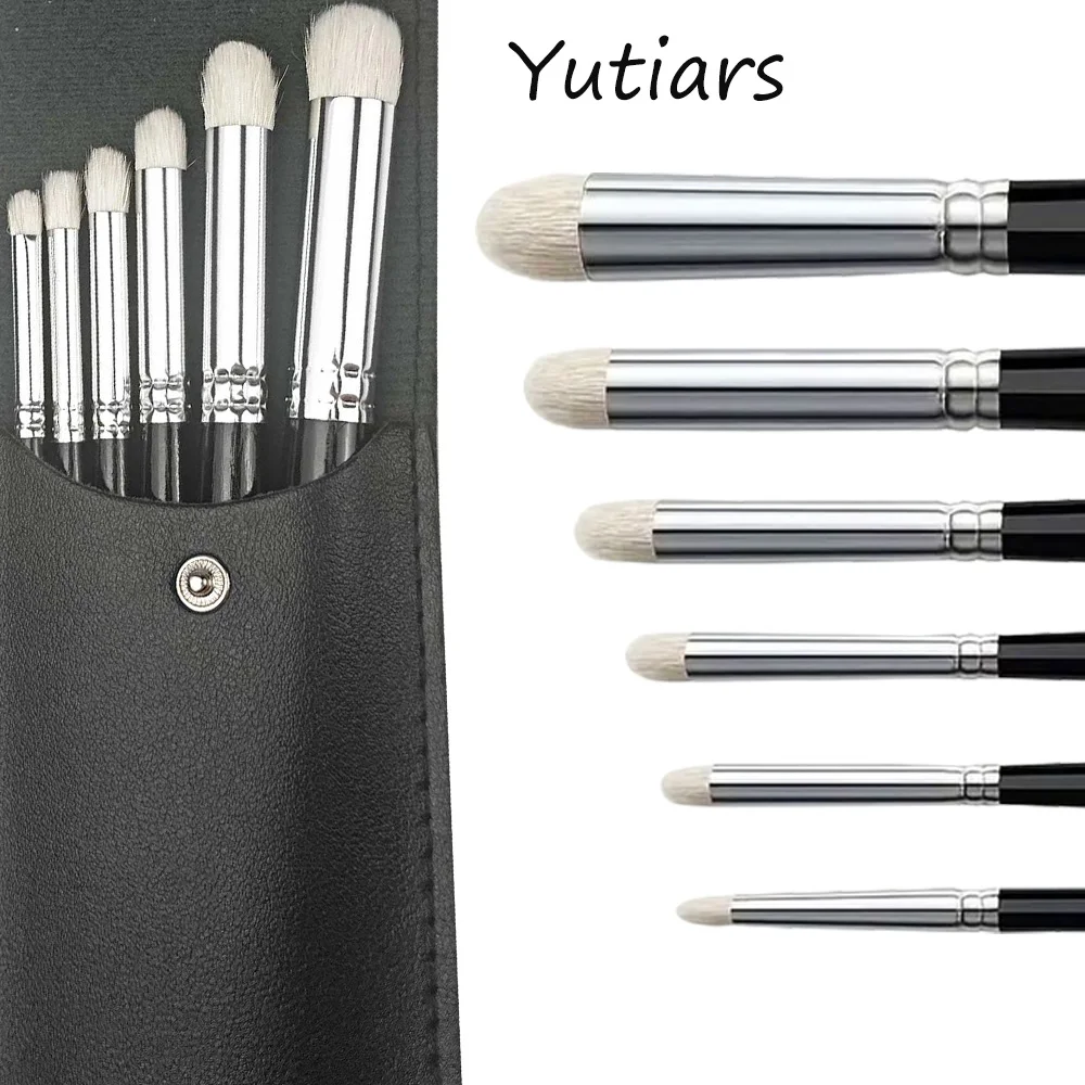 6Pcs Round Head Dry Brush Kit-Premium Wool Brushes Ideal For Watercolor, Acrylic&Model Making Painting-Convenient Portable Bag