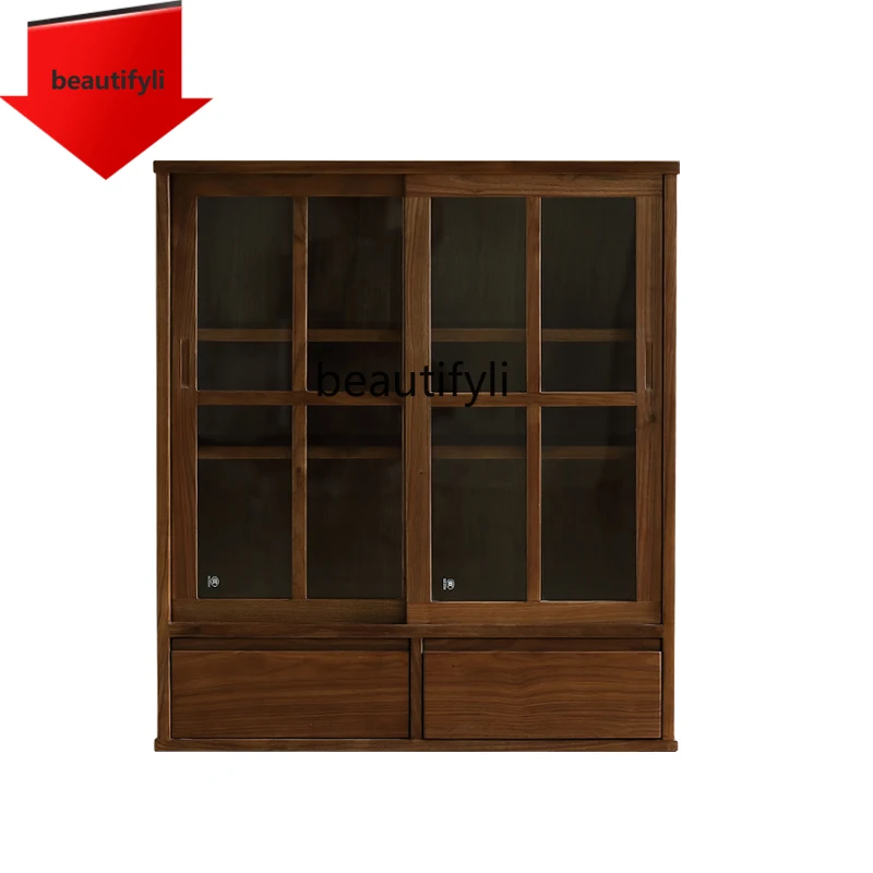 

A44Черный орех, сервант из массива дерева, витрина из стекла, книжный шкаф, японская перегородка с раздвижной дверью, низкий шкаф для хранения