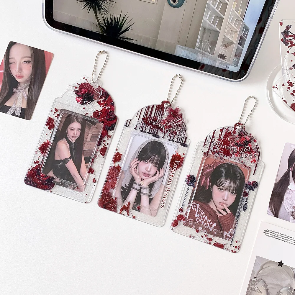 Y2K Dark Gothic Fotokartenhalter mit Rosenglitter, PVC-Kartenhalter, Transparente Idol-Fotohülle, Taschenanhänger, Kpop-Etui, Schlüsselanhänger – Detail 3