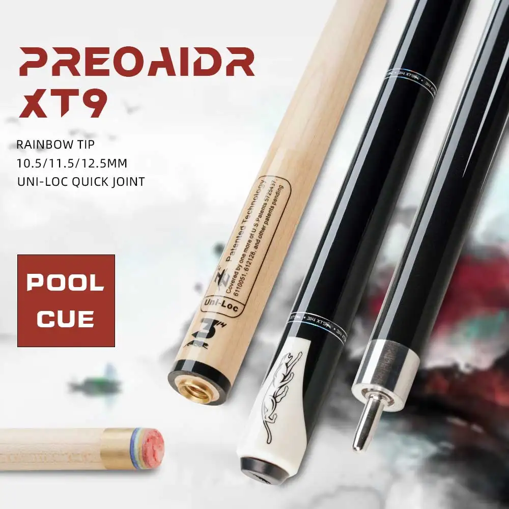 PREOAIDR XT9 Pool Cue Stick with 10.5/11.5/12.5mm Tip  Snooth Grip and Uni-lock Joint for Technology Billiard Pool Cue Stick