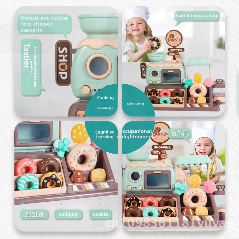 Children's Donut Toy Truck Candy Ice Cream Kitchen Play Set with Sound Light Features for Girls Boys Age 4-6 Interactive