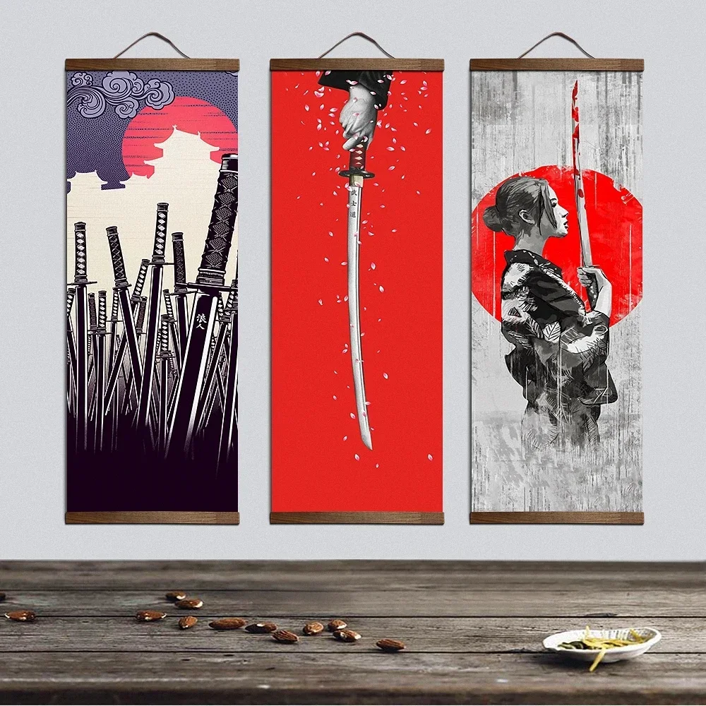 

Japanese Samurai Ukiyoe Tattoo for Canvas Posters and Prints Decoration Painting Wall Art Home Decor Solid Wood Hanging Scroll 0