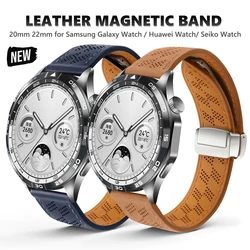 Genuine Leather Magnetic Bracelet for Huawei Watch GT4 3 pro 43 46mm Breathable Band for Samsung Galaxy 4 5 6 Gear S3 20mm 22mm