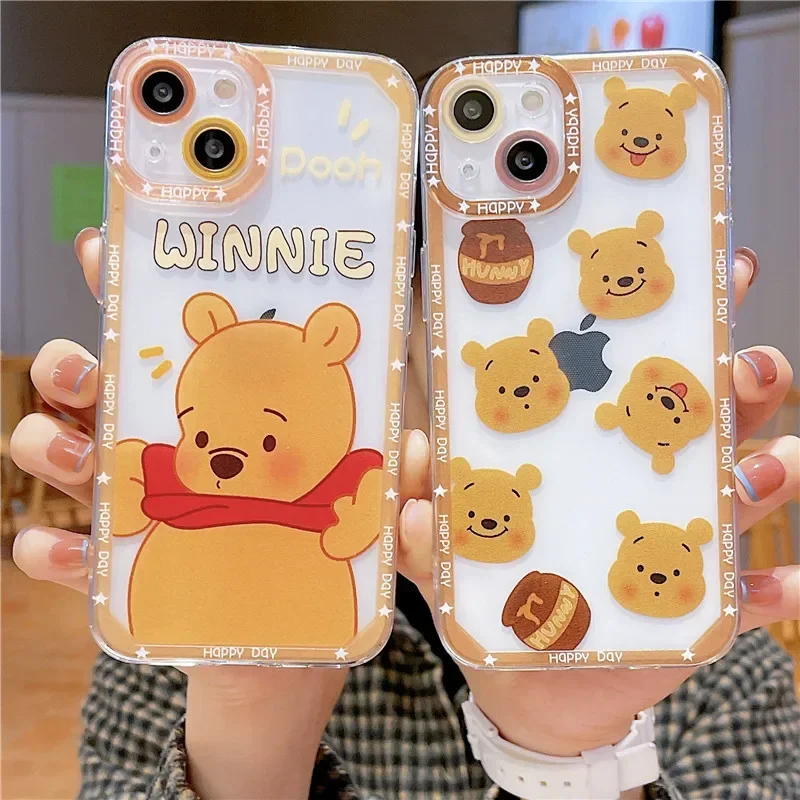 Cute Winnie the Pooh Honey Transparent Phone Case For iPhone 15 14 13 12 11 Pro Max Xr XS Max 8 14 Plus Case Cartoon Soft Cover