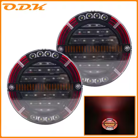 2pcs 5.3" Round LED Trailer Tail Light With Brake Light DRL Flow Turn Signal Lamp Car Truck Ships Bus Vans Boat Caravan 12V 24V