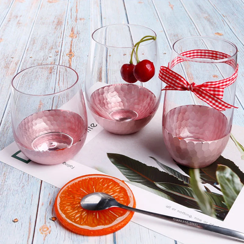 Norse Simple Glass Grinding Plated Gold Pink Glass Daily Necessities Tableware Thickened Milk Breakfast Cup Home Drinkware