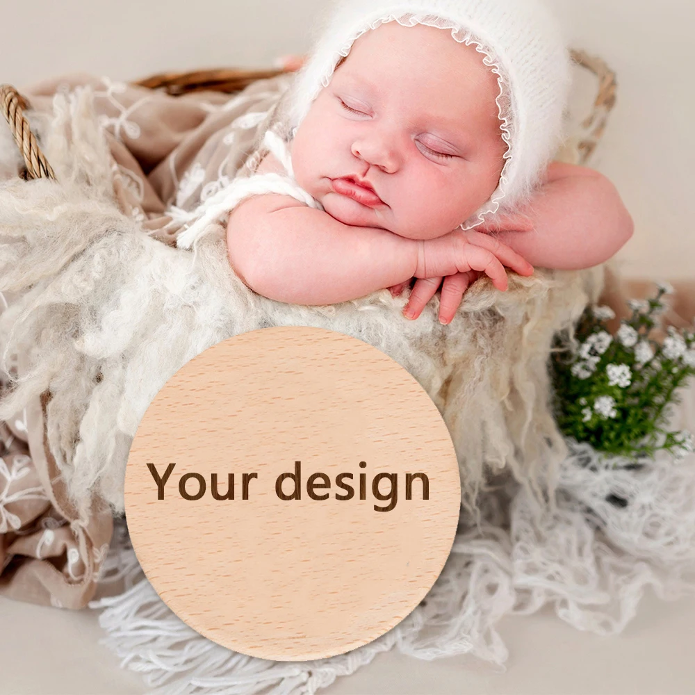 Personalised Baby Arrival Sign Engraved Your Any Design Plaque Wooden Birth Gift Social Media Photo Prop Disc