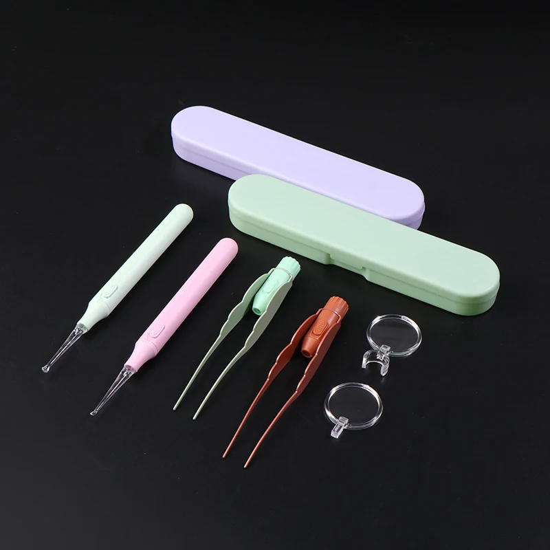 Kit de nettoyage des oreilles avec lumière LED, Kit d'élimination du cérumen pour enfants et adultes, cuillère à cérumen, pelle et pincettes, outil de soins du nettoyage des oreilles