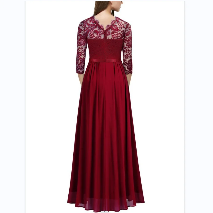 SZSY-2594#Evening Dress Long Chiffon And Lace Wine Red Navy Blue Black Green Wedding Party Prom Dresses Graduation Wholesale