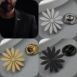 Sunflower daisy gold-plated badge, silver collar brooch, black lapel pin, nameplate suit accessories set, men's gift