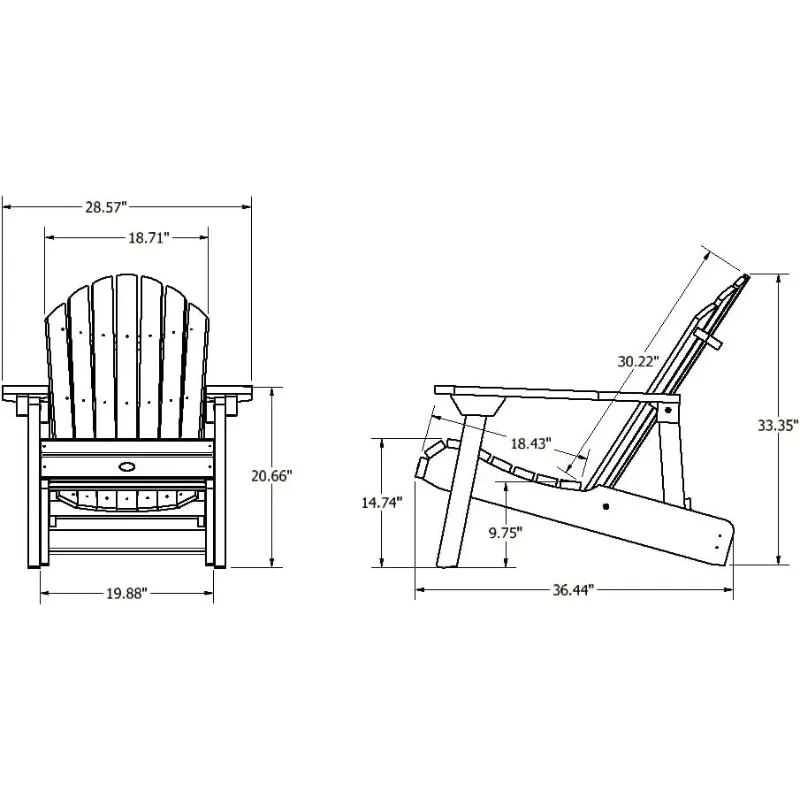 

Hamilton Made in the USA Folding and Reclining Adirondack Chair, Adult Size, Black