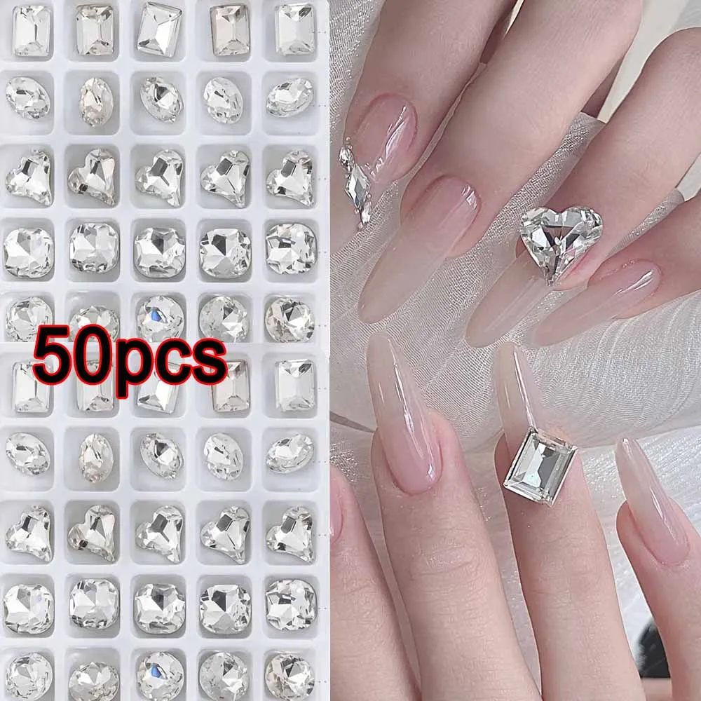 25/50 قطعة ثلاثية الأبعاد الزجاج الشفاف الماس مسمار حجر الراين الكورية نمط 8x8 مللي متر متعدد الشكل كريستال الماس مجوهرات أظافر فاخرة مسمار جوهرة